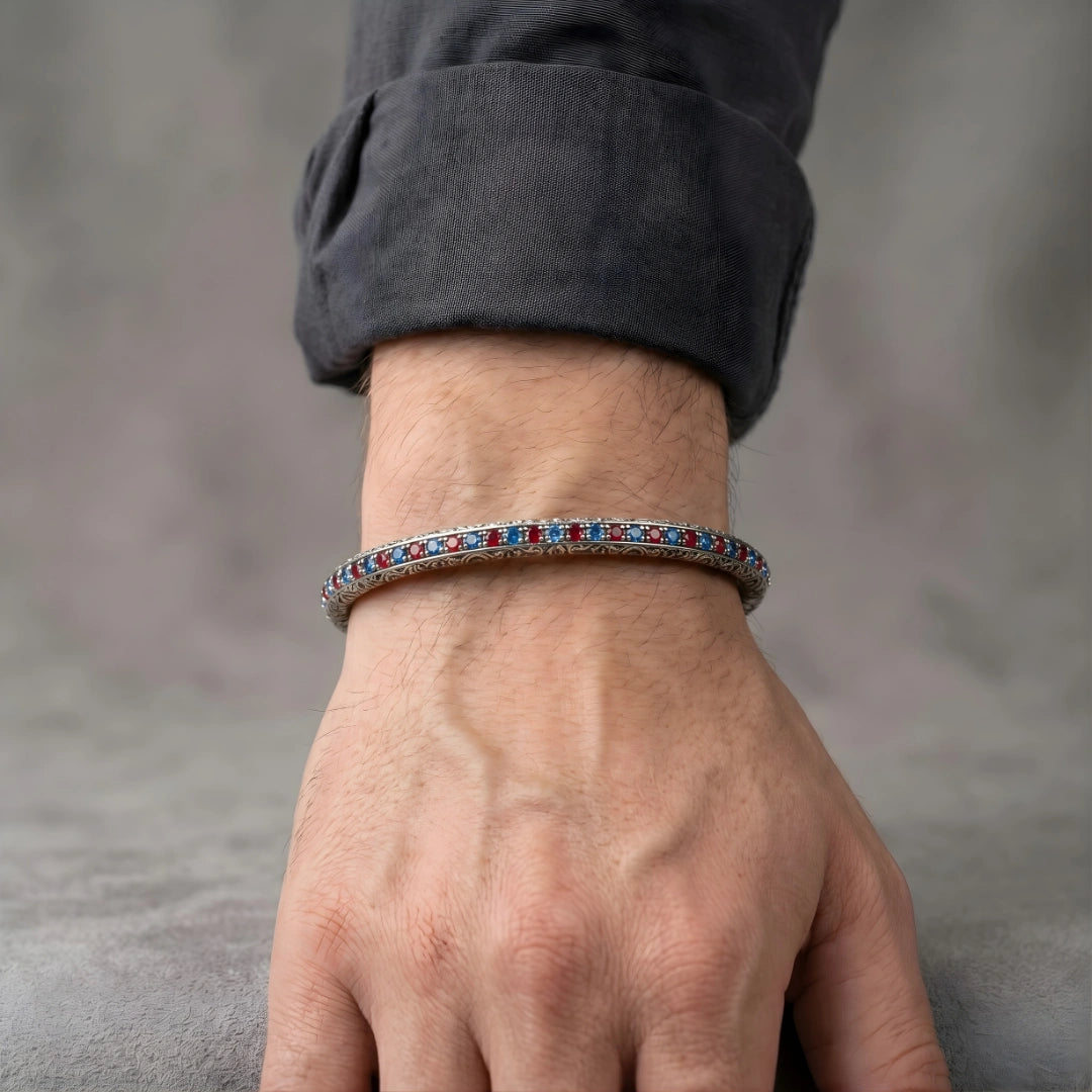 Bracciale Tennis Rigido RossoBlu placcato Argento