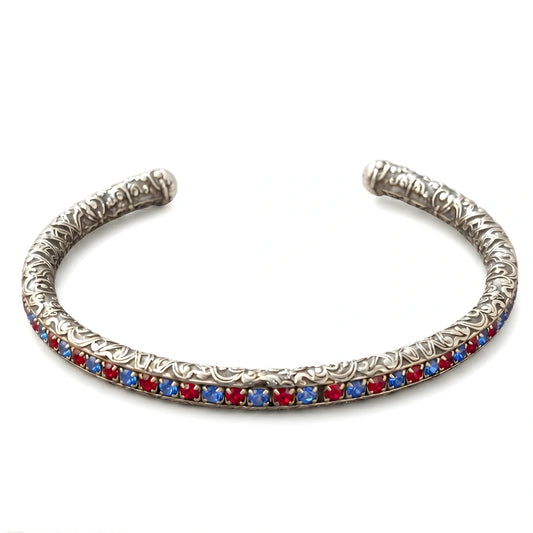 Bracciale Tennis Rigido RossoBlu placcato Argento