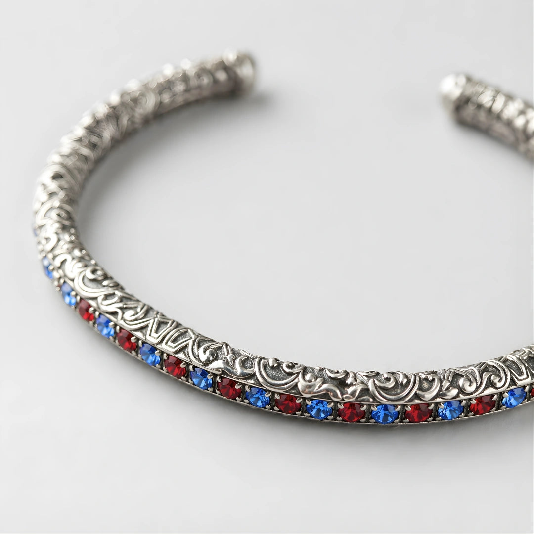Bracciale Tennis Rigido RossoBlu placcato Argento