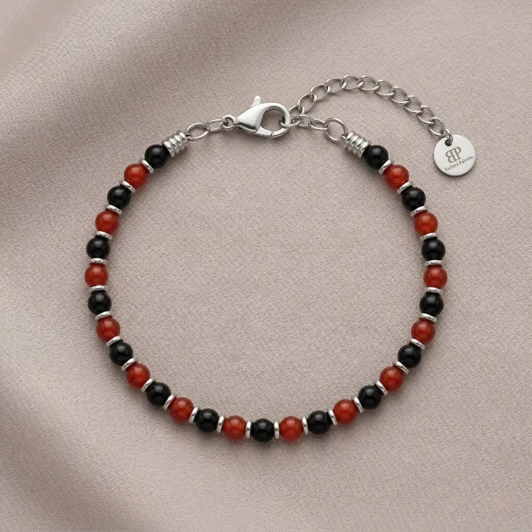 Bracciale Rosso Nero Sport – Agata Rossa e Onice Nero 4 MM