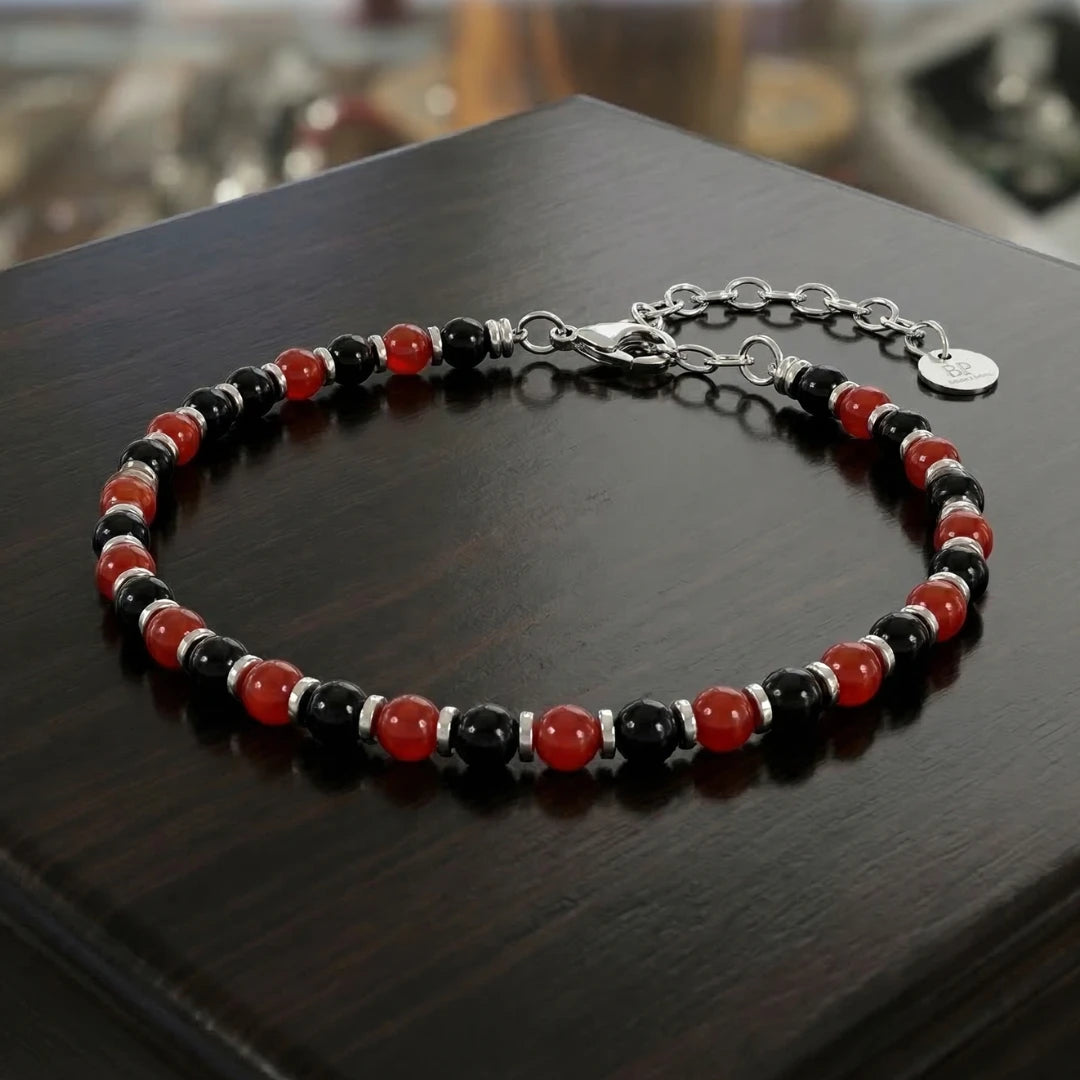 Bracciale Rosso Nero Sport – Agata Rossa e Onice Nero 4 MM