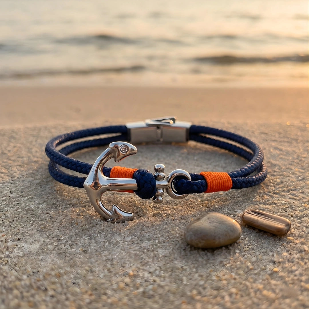 Bracciale Ancora Nautica in Paracord Blu Navy e Arancio