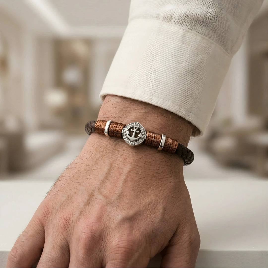 Bracciale Ancora Nautica Marrone Intrecciato
