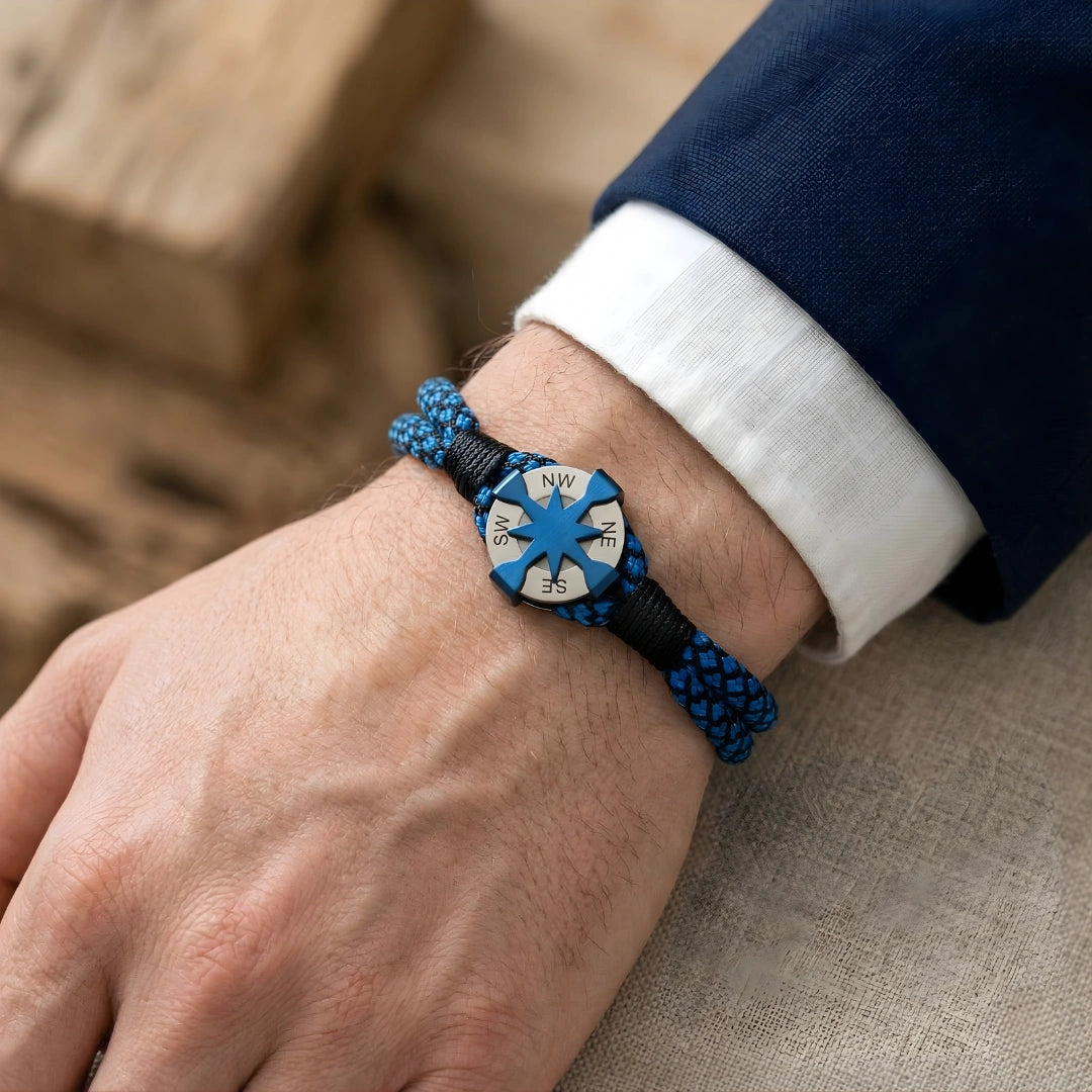 Braccialetto Rosa dei Venti in Paracord Blu e Nero 02