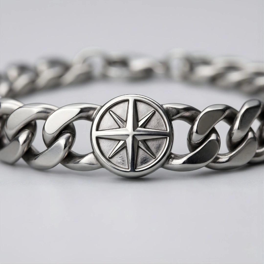 Bracciale Catena Uomo in Acciaio con rosa dei venti