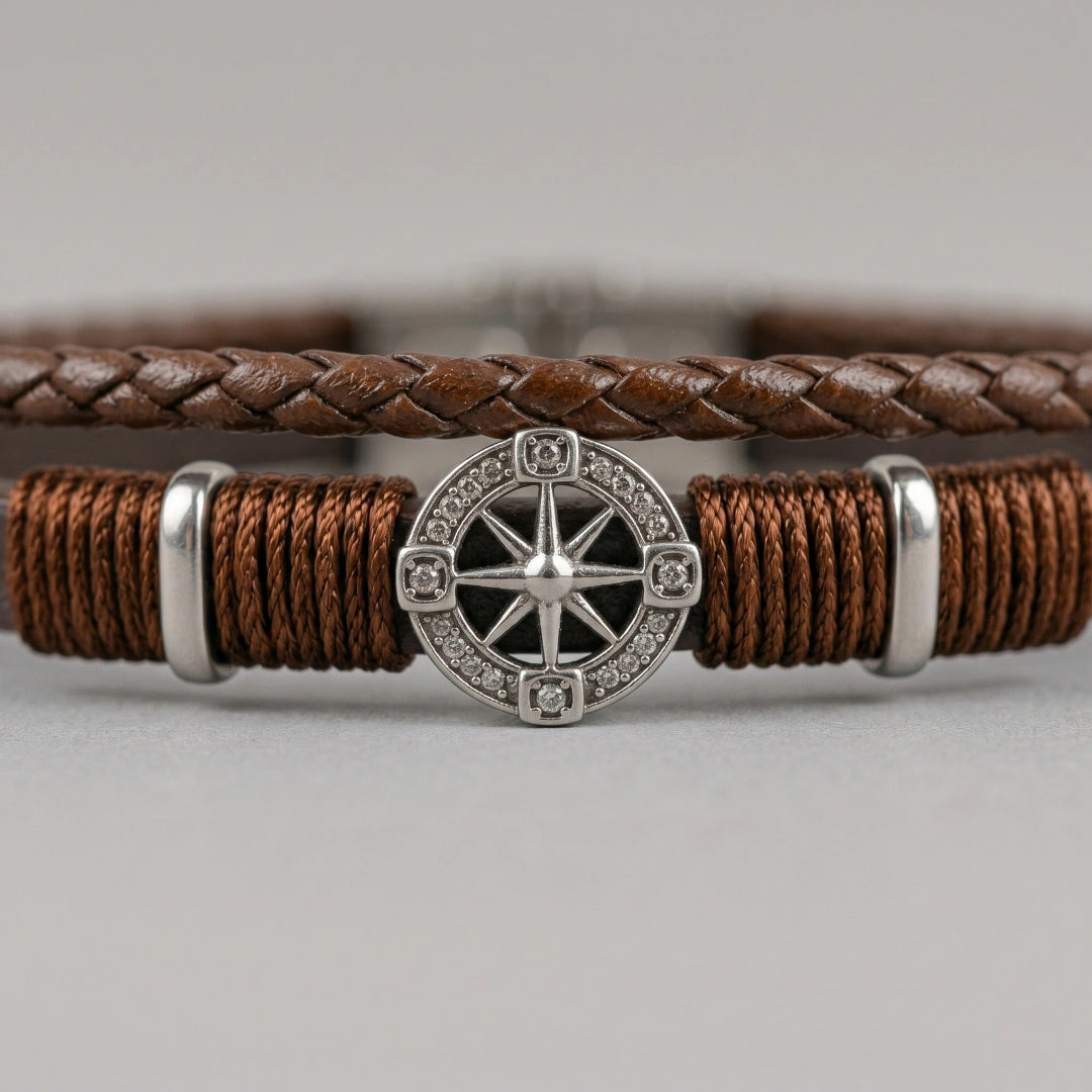 Bracciale Rosa dei Venti in Pelle doppia Marrone