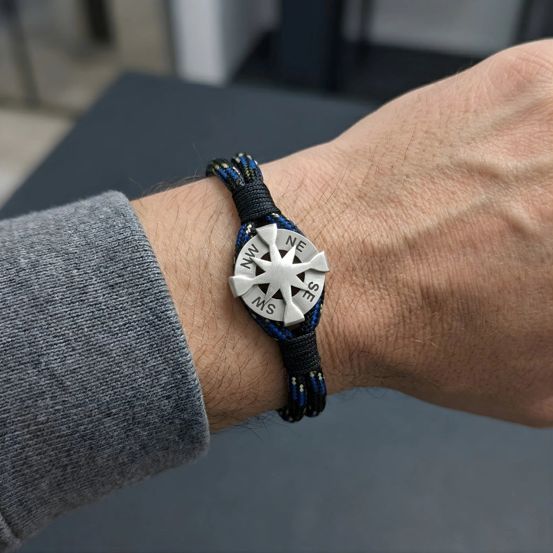 Bracciale Rosa dei Venti in Paracord Nero e Blu