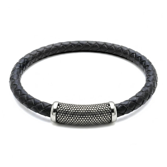 Bracciale Pelle Nera  Inserto puntinato