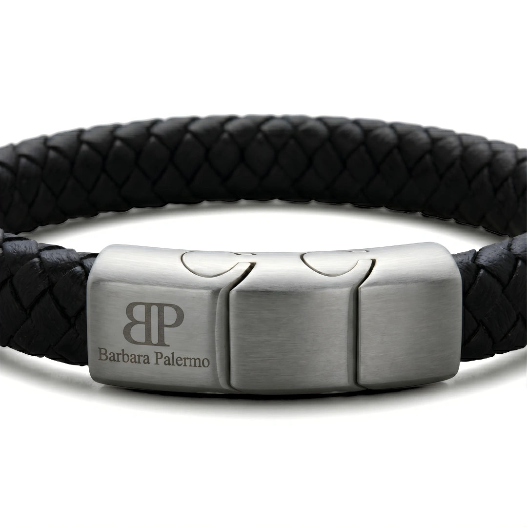 Bracciale in Pelle Intrecciata Nera 1 cm