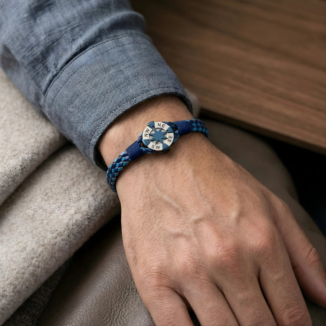 Bracciale Rosa dei Venti Blu Intrecciato Doppio
