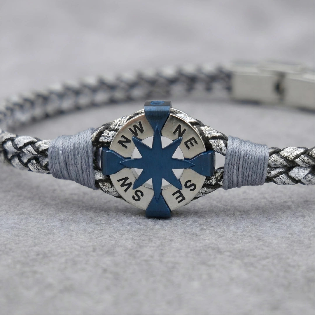 Bracciale Rosa dei Venti Intrecciato Grigio Argento e Blu