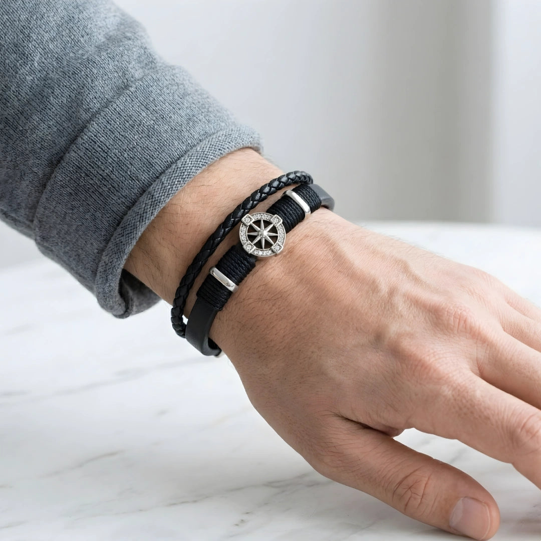 Bracciale Rosa dei Venti Nero Doppio Intreccio