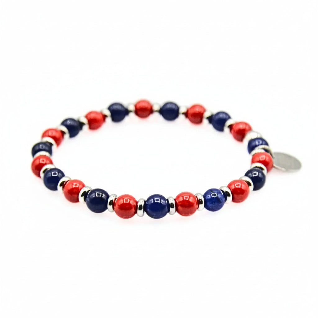 Bracciale elastico Rosso Blu con Lapis e Agata Rossa
