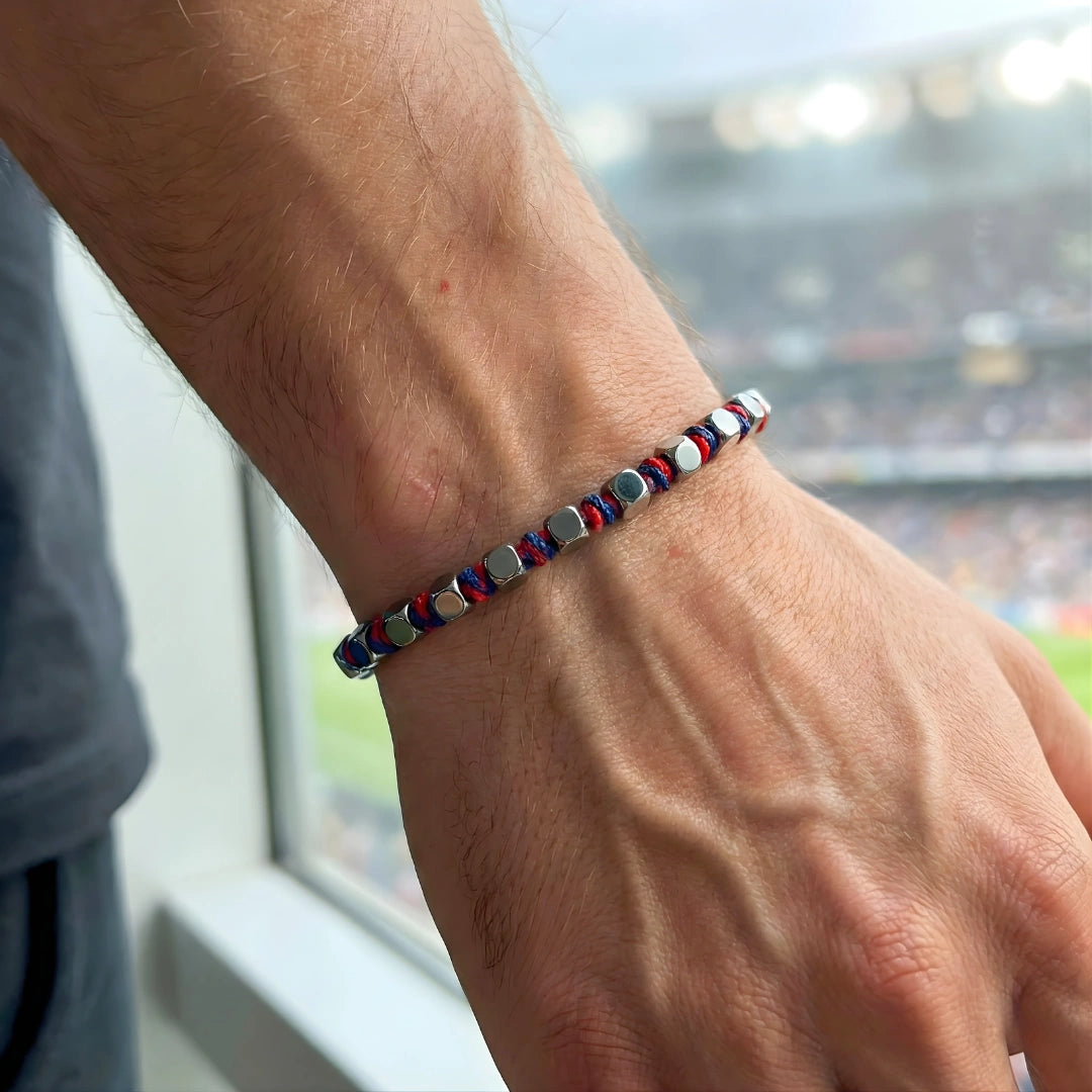 BRACCIALE LUMINEX ROSSO BLU  CUBOTTI EMATITE 3 MM