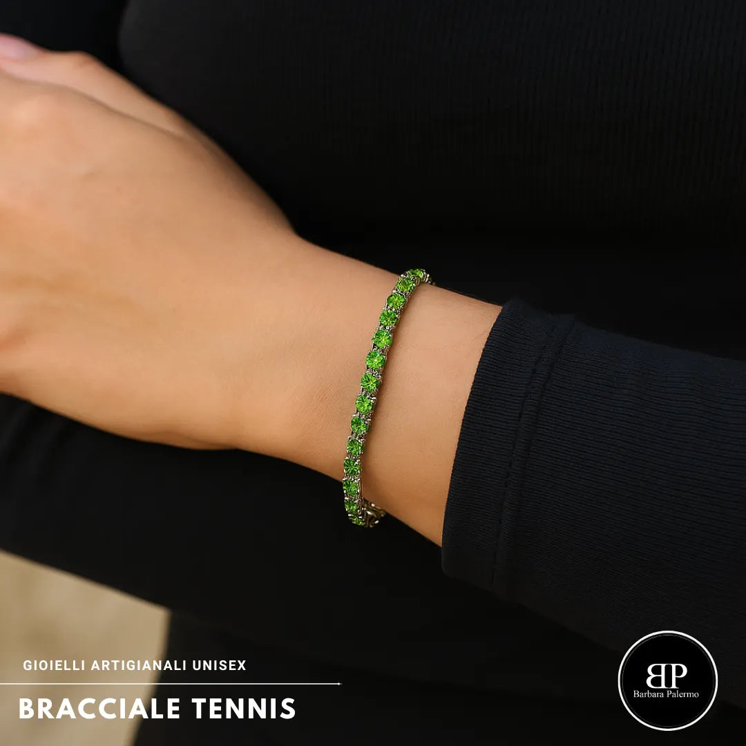 Grünes Tennisarmband aus Stahl mit Zirkonia