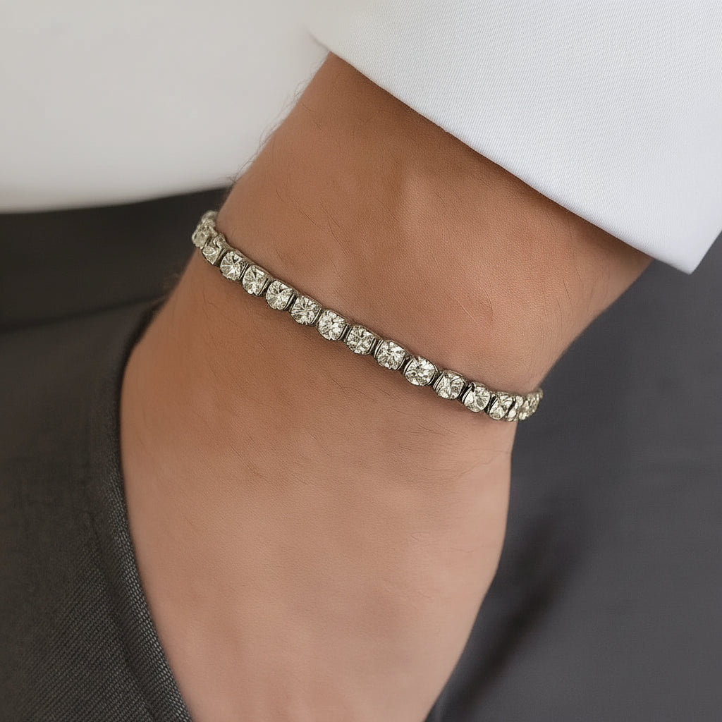 Bracciale Tennis Acciaio Zirconi Bianchi Placcato Titanio