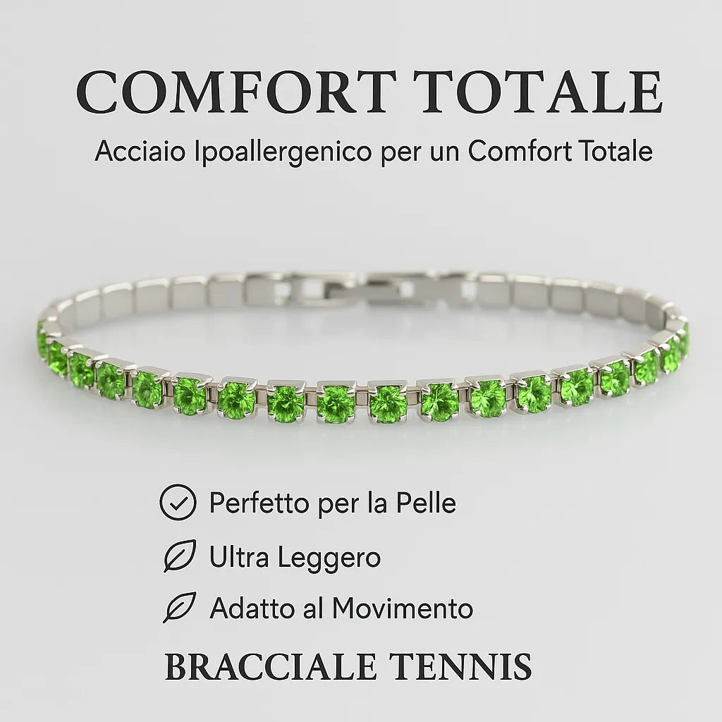 Grünes Tennisarmband aus Stahl mit Zirkonia