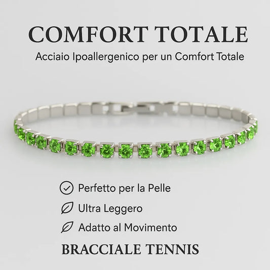 Grünes Tennisarmband aus Stahl mit Zirkonia