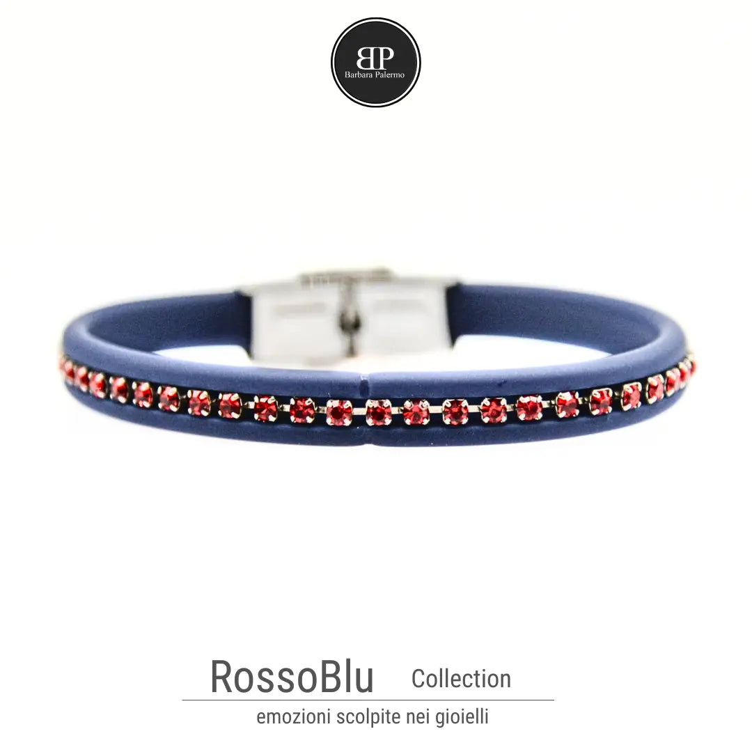Bracciale Rosso Blu in Caucciù con Cristalli Rossi