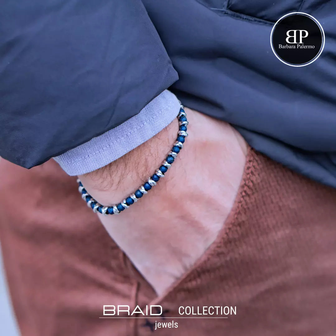 Bracciale nautico acciaio ed ematite Braid Blu Notte