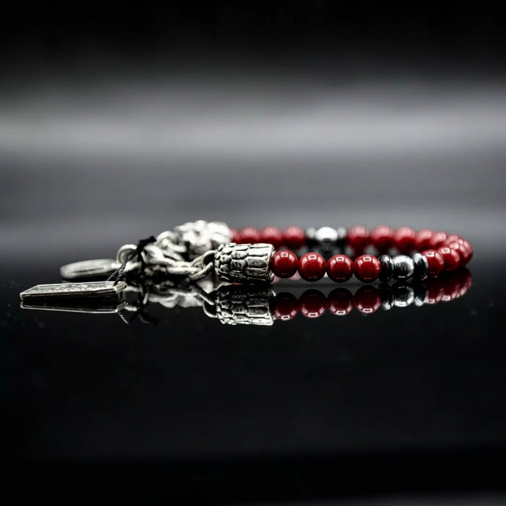 "Amantique" Armband mit rotem Achat und Hämatit