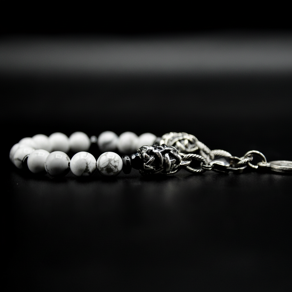 Zen-Armband – Howlith-Hämatit und Silberanschlüsse