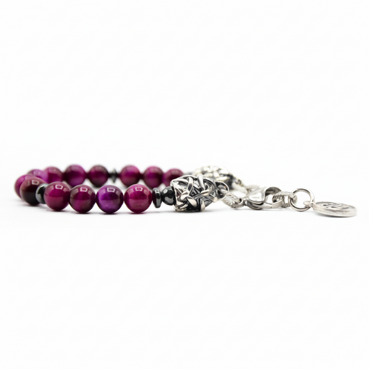 Bracciale PASSION occhio di tigre viola terminali Argento