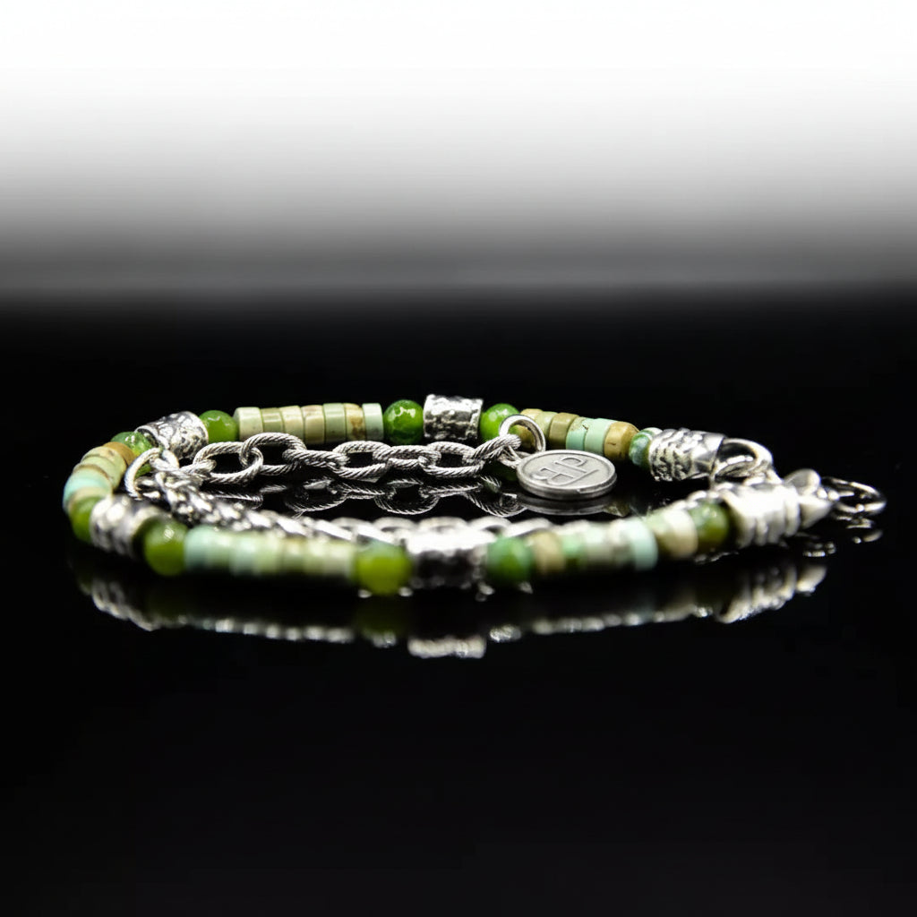 Armband Oslo Doppio Giro: Grüner Achat, Moosgrüne Howlith.