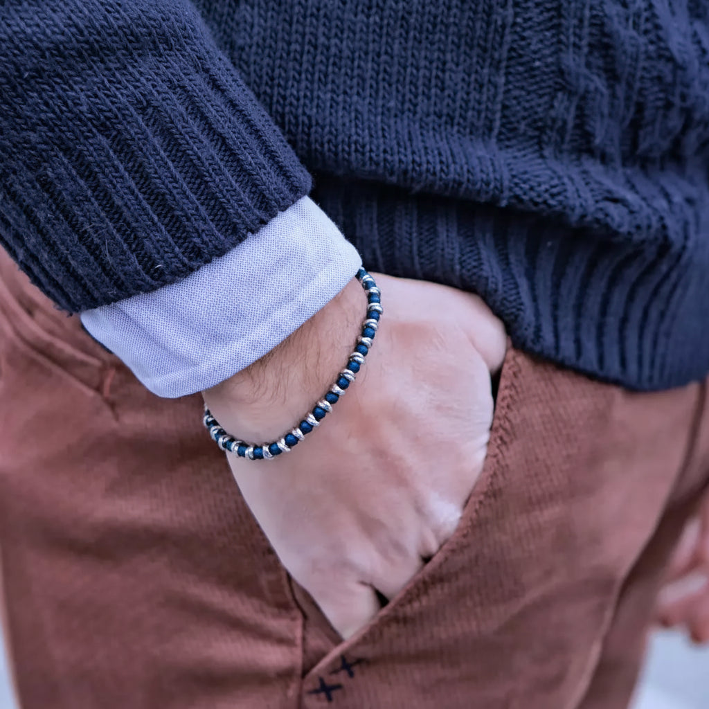 Bracciale nautico acciaio ed ematite Braid Blu Notte