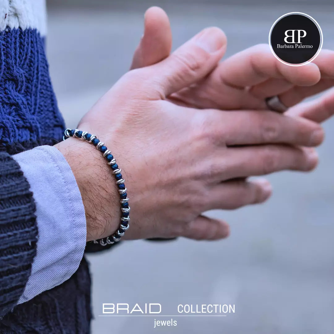 Bracciale nautico acciaio ed ematite Braid Blu Notte