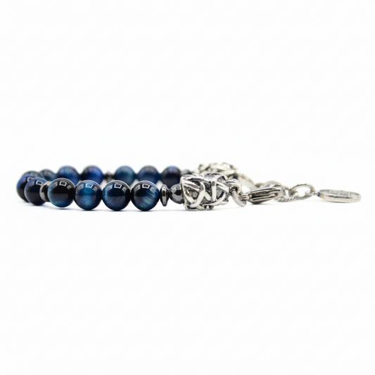 Bracciale ABISS- Occhio di tigre Blu ematite e terminali Argento