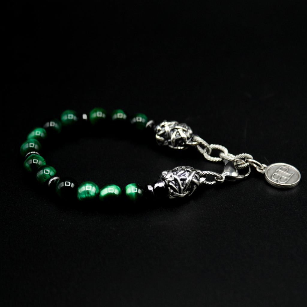 Bracciale Instinct- Occhio di tigre Verde e Argento