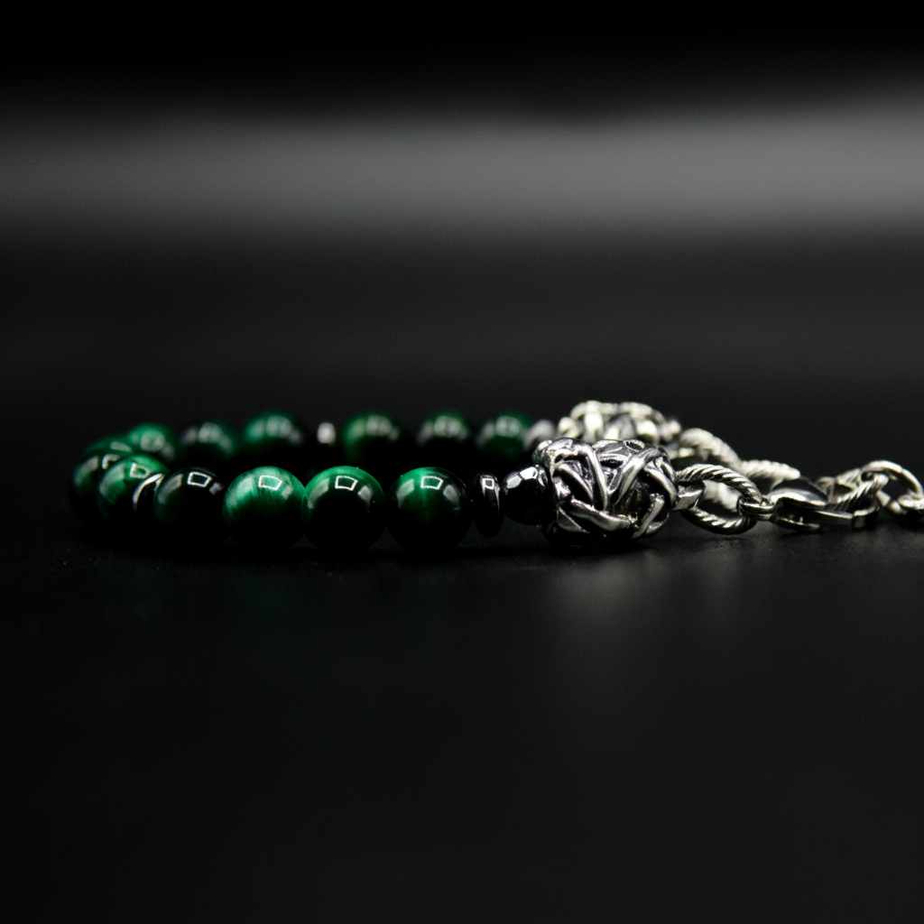 Bracciale Instinct- Occhio di tigre Verde e Argento