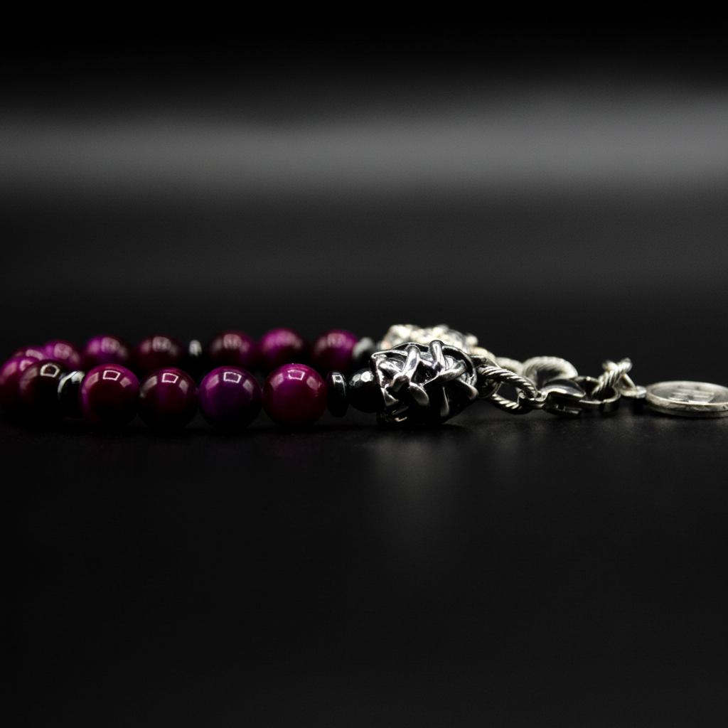 Bracciale PASSION occhio di tigre viola terminali Argento