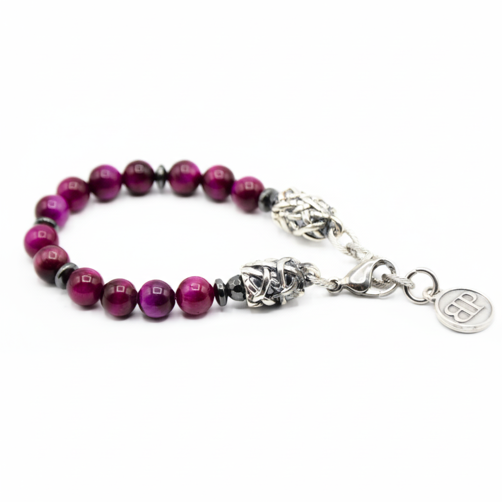 Bracciale PASSION occhio di tigre viola terminali Argento