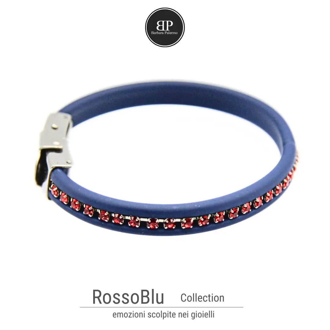Bracciale Rosso Blu in Caucciù con Cristalli Rossi
