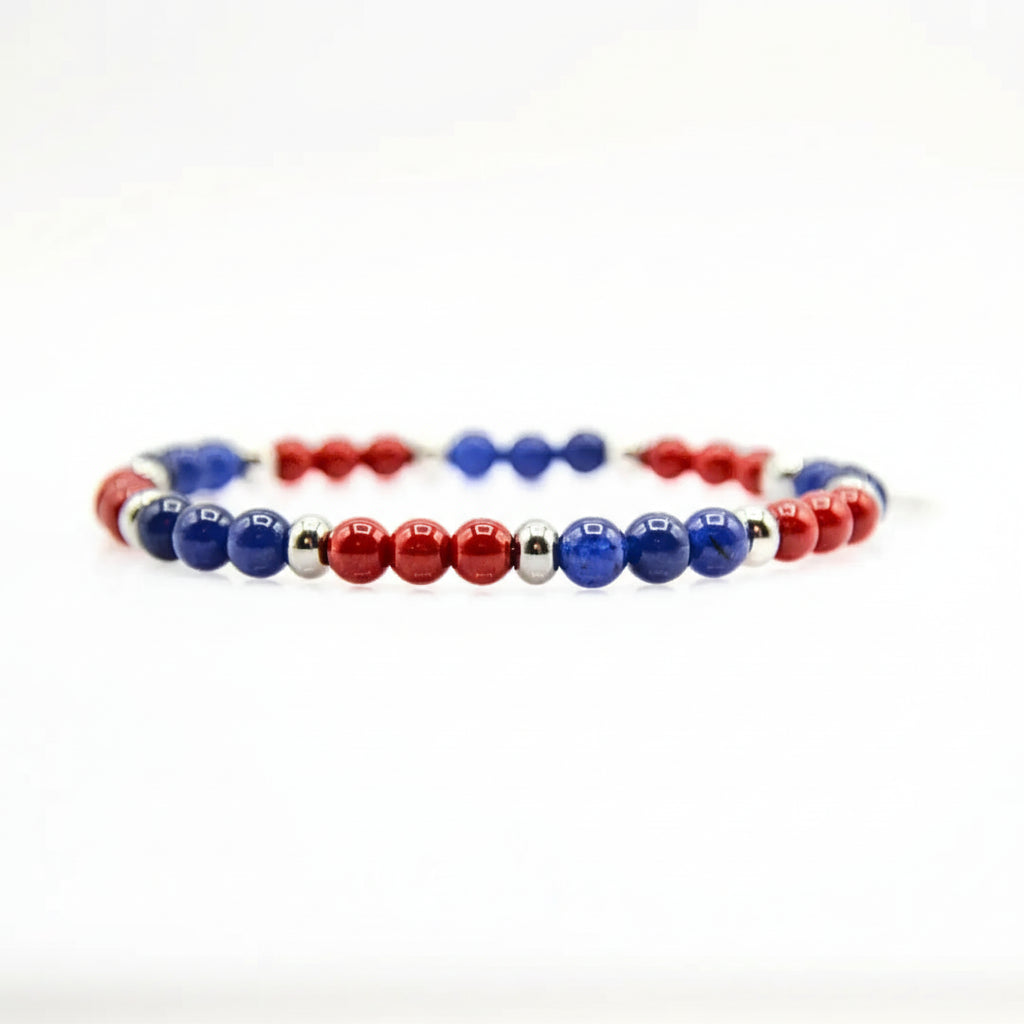 Bracciale Rosso Blu con Lapis e Agata Rossa  Elastico