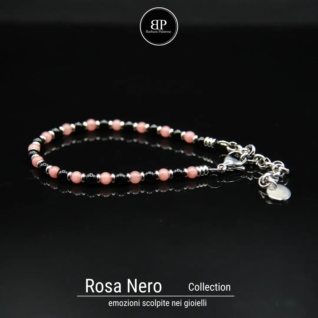 Bracciale Rosa Nero stones Emblema di Stile e Passione