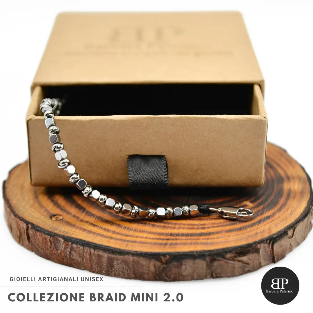 Bracciale Braid Mini 2.0 con Cubi di Ematite Argento