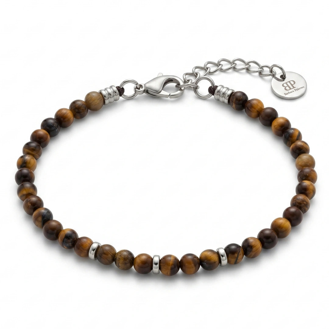 Bracciale Stones Occhio di Tigre 4 mm in Filo Nautico