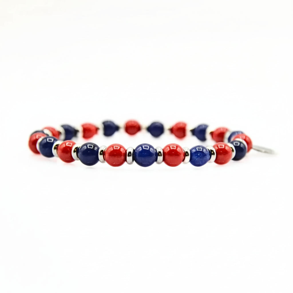 Bracciale elastico Rosso Blu con Lapis e Agata Rossa