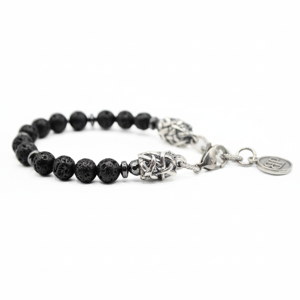 MAGMA und Silber Herrenarmband aus Lavasteinen