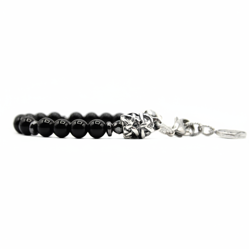 Bracciale onice nero uomo ESSENCE con terminali Argento