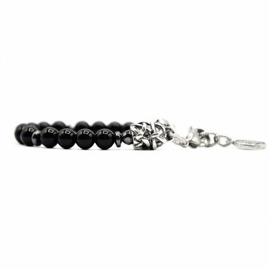 Bracciale onice nero uomo ESSENCE con terminali Argento