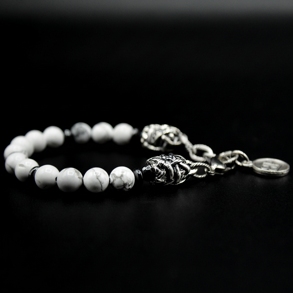 Zen-Armband – Howlith-Hämatit und Silberanschlüsse