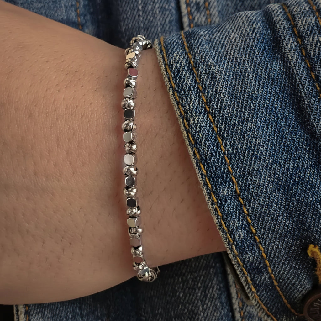 Bracciale Braid Mini 2.0 con Cubi di Ematite Argento