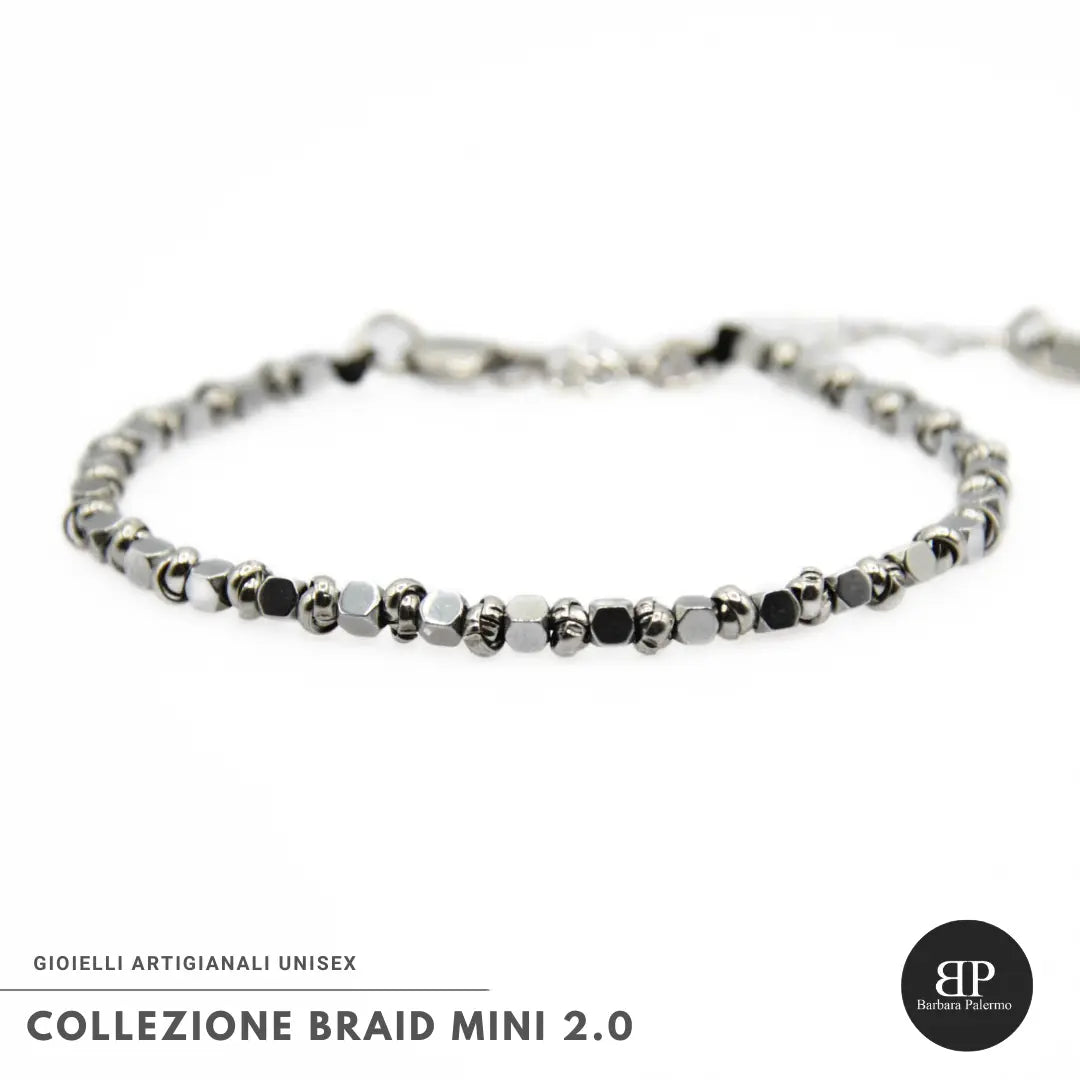 Bracciale Braid Mini 2.0 con Cubi di Ematite Argento
