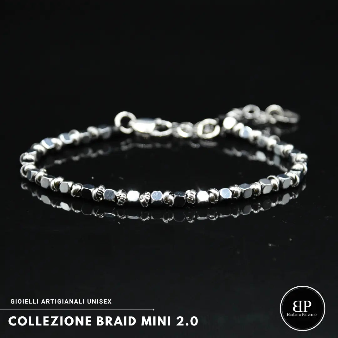 Bracciale Braid Mini 2.0 con Cubi di Ematite Argento