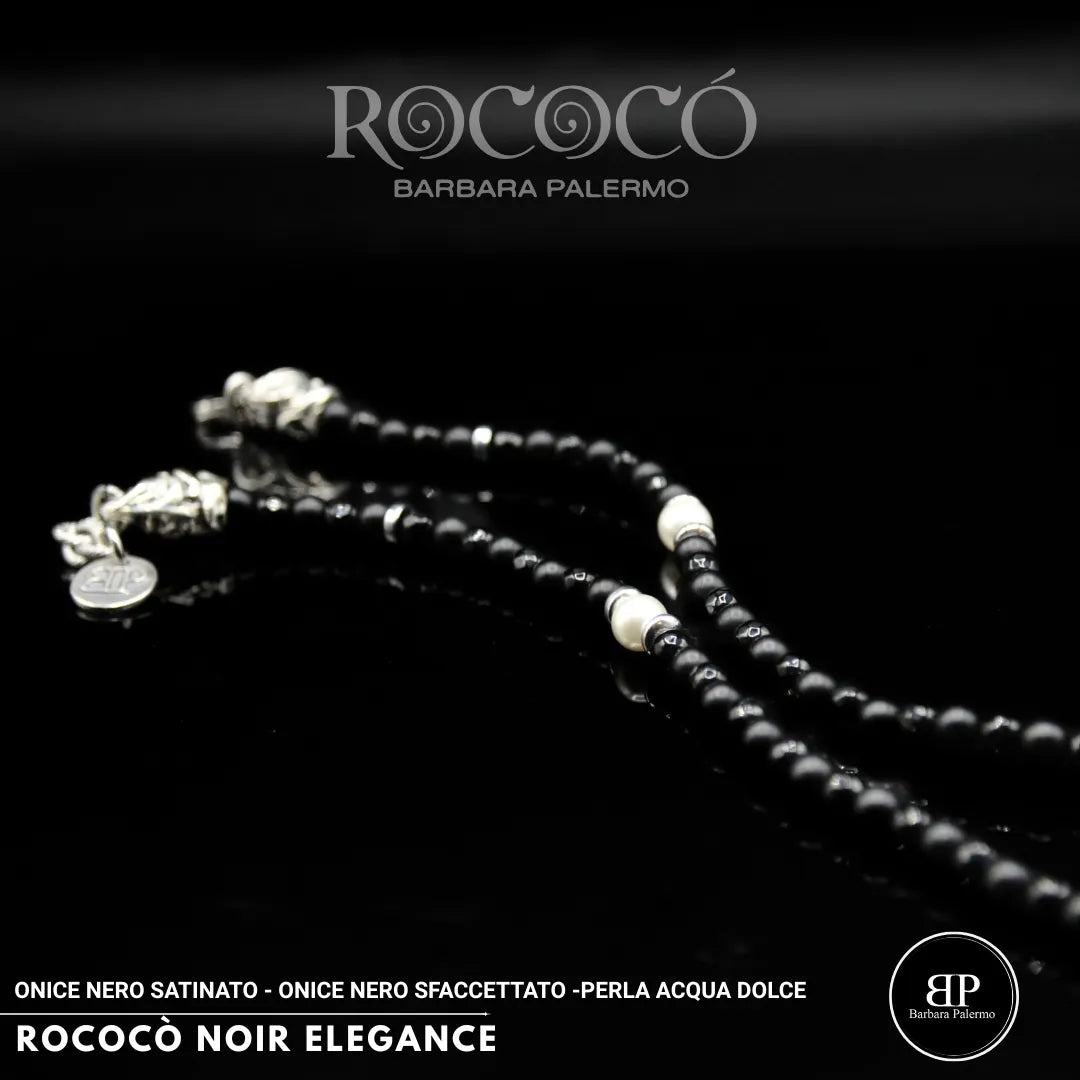 Rococò Noir Elegance – Collana Artigianale con Onice e Perla