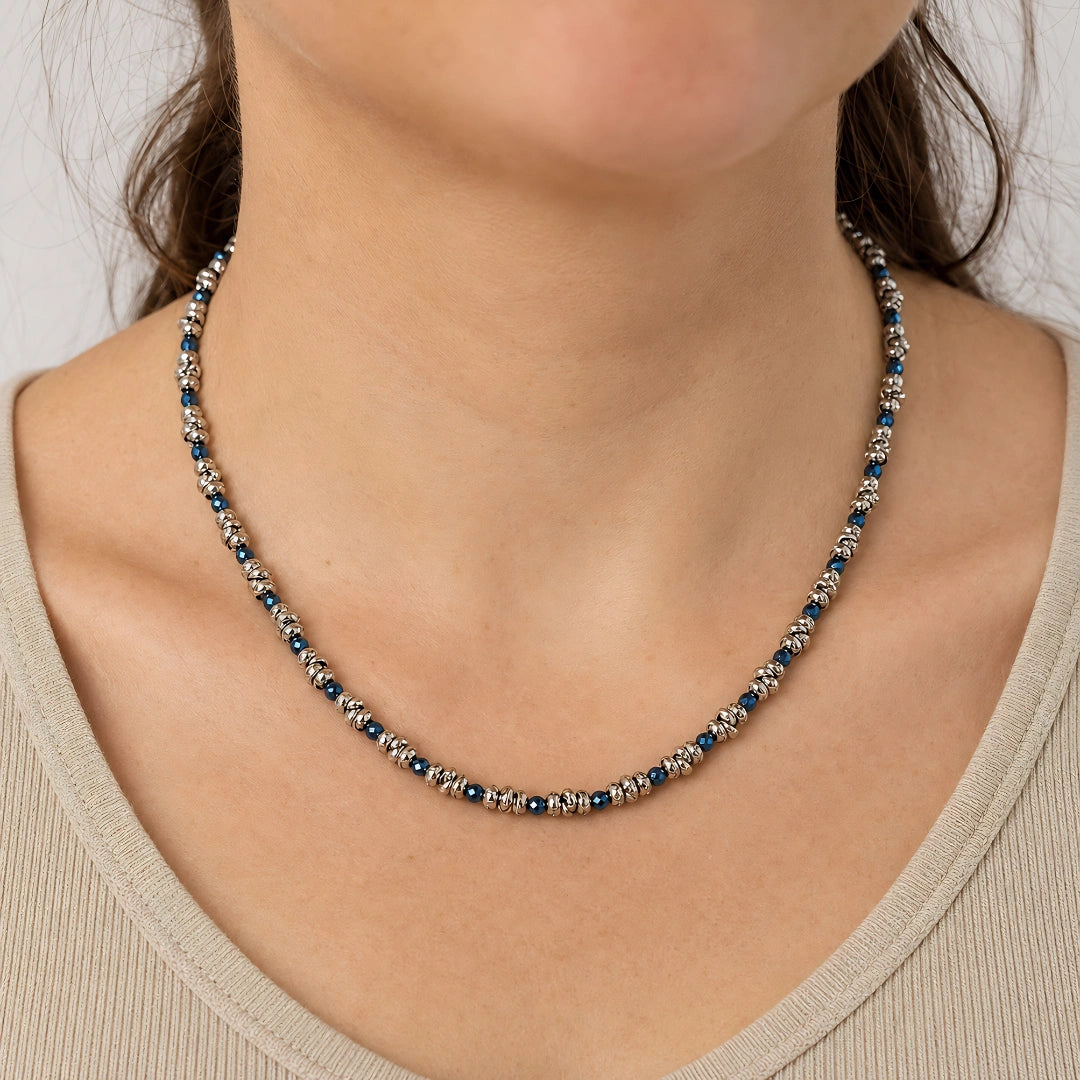 Collana  Braid Mini 2.0 Ematite Blu Lucida e Acciaio